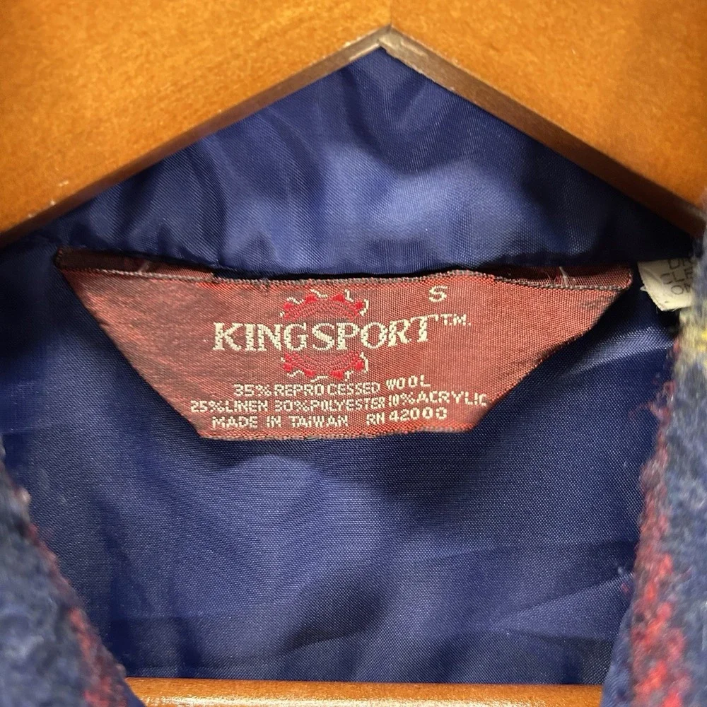 Sears Kingsport Mens Small‎ Red Blue Plaid Jacket Wool Linen Blend
